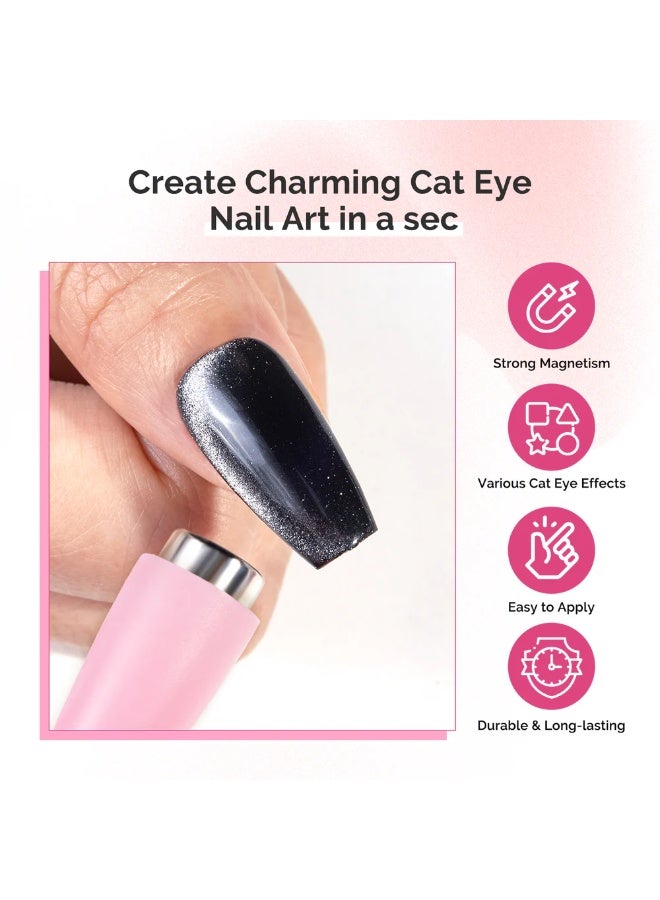 💅اداة مغناطيسية للاظافر 5 في 1 متعددة الوظائف  ، عصا مغناطيسية بتصميم عين القطة لطلاء اظافر جل عين القطة ثلاثية الابعاد مع حافظة واقية من السيليكون، ادوات تصميم الاظافر لصالونات التجميل والمنزل - Image 4